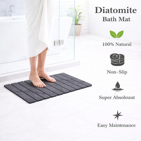 Stone Bath Mat | Foldable Diatomaceous Earth Bath Mat | Marble Print Shower Mat | Super Absorbent Diatomite | Quick Dry | Non-Slip | Bathroom Floor Mat | Easy to Clean | Compact to Store | Mold Free in Kuwait