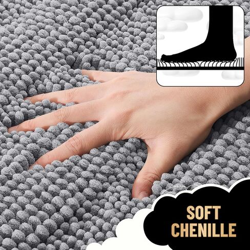 OLANLY Thick Bathroom Rugs Sets 3 Piece, Absorbent Chenille Striped Bath Mats and U-Shaped Contour Toilet Rug, Home Decor Accessories, Bath Mat Set for Bathroom (30"x20"+24"x16"+24"x20", Grey) in Saudi Arabia