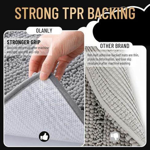 OLANLY Thick Bathroom Rugs Sets 3 Piece, Absorbent Chenille Striped Bath Mats and U-Shaped Contour Toilet Rug, Home Decor Accessories, Bath Mat Set for Bathroom (30"x20"+24"x16"+24"x20", Grey) in Saudi Arabia