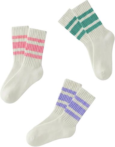 3 Pairs Women Striped Tube Socks Fun Novelty Cute Crew Socks Retro Sport Mid-Calf Socks for Women Grils in Saudi Arabia