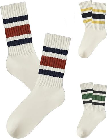 3 Pairs Women Striped Tube Socks Fun Novelty Cute Crew Socks Retro Sport Mid-Calf Socks for Women Grils in Saudi Arabia