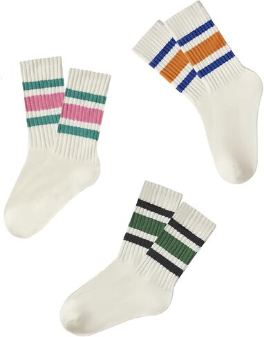 3 Pairs Women Striped Tube Socks Fun Novelty Cute Crew Socks Retro Sport Mid-Calf Socks for Women Grils in Saudi Arabia