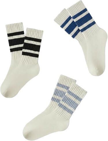 3 Pairs Women Striped Tube Socks Fun Novelty Cute Crew Socks Retro Sport Mid-Calf Socks for Women Grils in Saudi Arabia