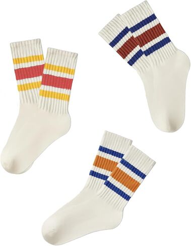 3 Pairs Women Striped Tube Socks Fun Novelty Cute Crew Socks Retro Sport Mid-Calf Socks for Women Grils in Saudi Arabia