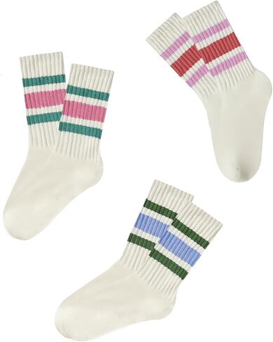 3 Pairs Women Striped Tube Socks Fun Novelty Cute Crew Socks Retro Sport Mid-Calf Socks for Women Grils in Saudi Arabia