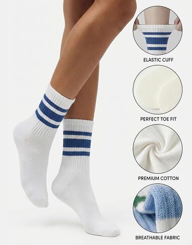 3 Pairs Women Striped Tube Socks Fun Novelty Cute Crew Socks Retro Sport Mid-Calf Socks for Women Grils in Saudi Arabia
