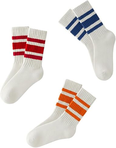 3 Pairs Women Striped Tube Socks Fun Novelty Cute Crew Socks Retro Sport Mid-Calf Socks for Women Grils in Saudi Arabia