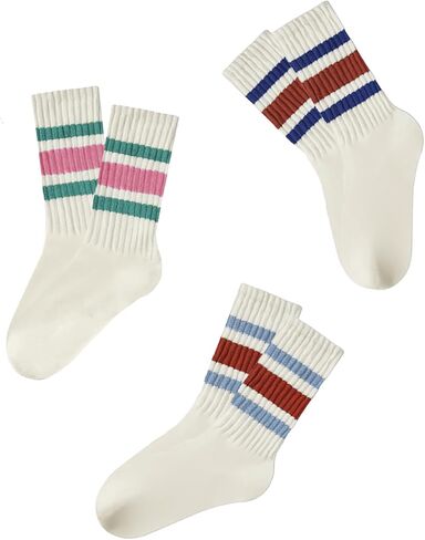 3 Pairs Women Striped Tube Socks Fun Novelty Cute Crew Socks Retro Sport Mid-Calf Socks for Women Grils in Saudi Arabia