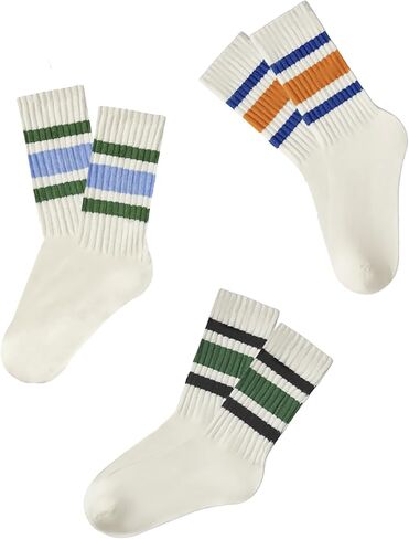 3 Pairs Women Striped Tube Socks Fun Novelty Cute Crew Socks Retro Sport Mid-Calf Socks for Women Grils in Saudi Arabia