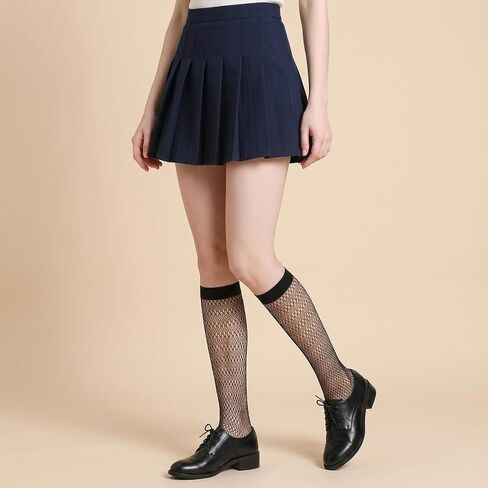 4 Pairs Fishnet Knee High Socks, Hollow Out Calf Socks Lace Fishnet Stockings for Women Stretchable Semi Sheer Stylish Black Lace Stockings in Saudi Arabia