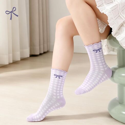 Cute Ruffle Socks for Women 6 Pairs, Retro Frilly Crew Dress Socks with Bow, Breathable Casual Ankle Sock for Sneakers, Boots Flats in Saudi Arabia