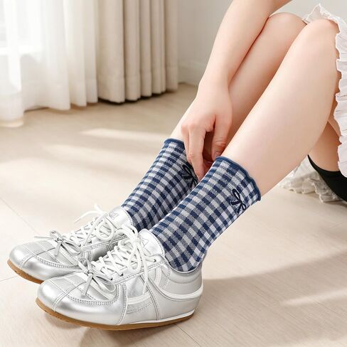 Cute Ruffle Socks for Women 6 Pairs, Retro Frilly Crew Dress Socks with Bow, Breathable Casual Ankle Sock for Sneakers, Boots Flats in Saudi Arabia
