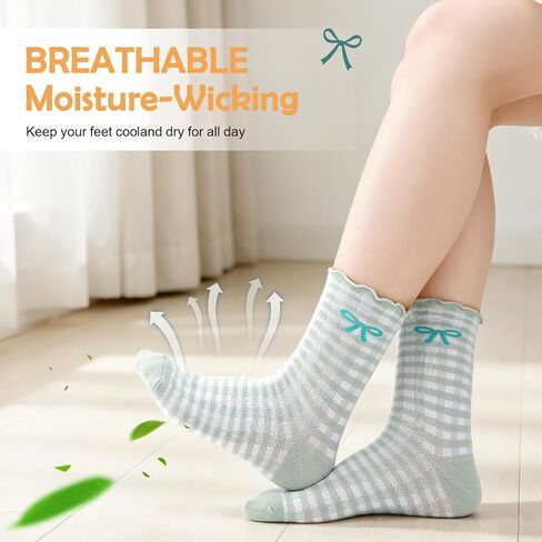 Cute Ruffle Socks for Women 6 Pairs, Retro Frilly Crew Dress Socks with Bow, Breathable Casual Ankle Sock for Sneakers, Boots Flats in Saudi Arabia
