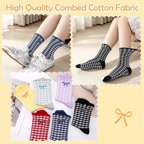 Cute Ruffle Socks for Women 6 Pairs, Retro Frilly Crew Dress Socks with Bow, Breathable Casual Ankle Sock for Sneakers, Boots Flats in Saudi Arabia