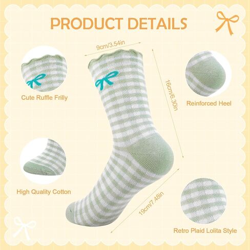 Cute Ruffle Socks for Women 6 Pairs, Retro Frilly Crew Dress Socks with Bow, Breathable Casual Ankle Sock for Sneakers, Boots Flats in Saudi Arabia