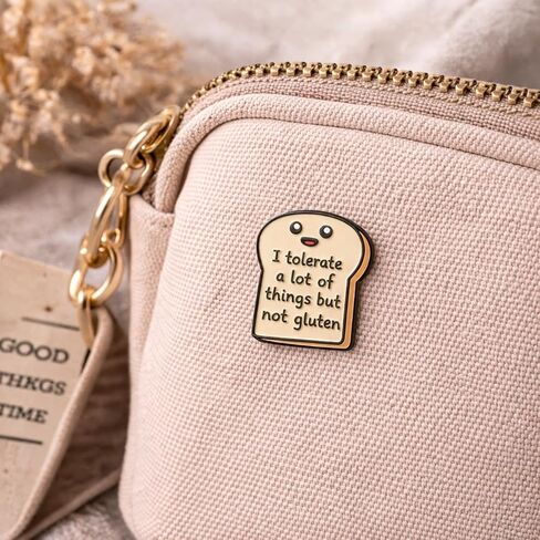 Funny Toast Enamel Pin - Gluten Free Pins Brooch for Backpacks, Jackets, Hats "I Tolerate A Lot But Not Gluten ". Cartoon Bread Shape Brooches Gift for Friends and Family in Saudi Arabia