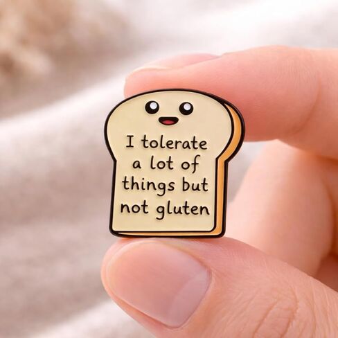 Funny Toast Enamel Pin - Gluten Free Pins Brooch for Backpacks, Jackets, Hats "I Tolerate A Lot But Not Gluten ". Cartoon Bread Shape Brooches Gift for Friends and Family in Saudi Arabia
