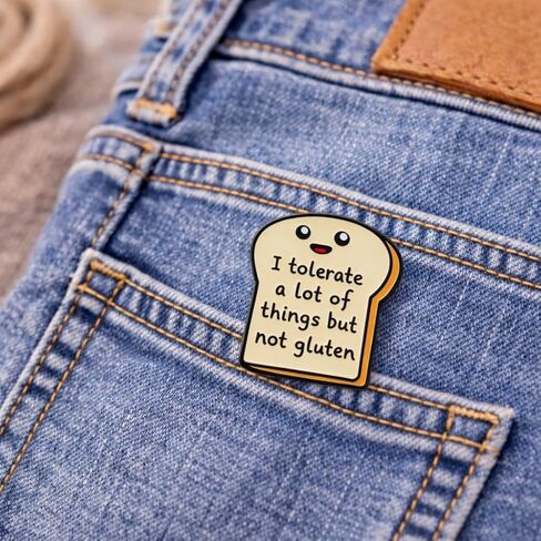 Funny Toast Enamel Pin - Gluten Free Pins Brooch for Backpacks, Jackets, Hats "I Tolerate A Lot But Not Gluten ". Cartoon Bread Shape Brooches Gift for Friends and Family in Saudi Arabia
