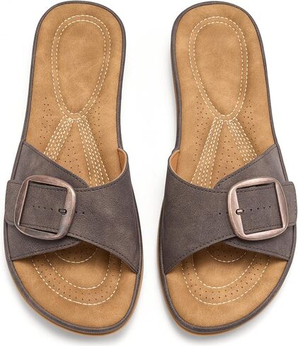 Ecetana Womens Sandals Comfortable Slides: Walking Dressy Flats for 2026 - Ladies Summer Casual Adjustable Buckle Slip On Shoes Indoor Outdoor in Saudi Arabia