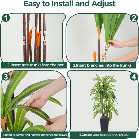شجرة Dracaena الاصطناعية بطول 5 أقدام، نباتات وهمية مع زارع أسود طويل القامة - شجرة وهمية طويلة نباتات صناعية للأرضيات الداخلية مع طحالب - نباتات صناعية داخلية للمكتب وغرفة المعيشة وديكور المنزل in Kuwait