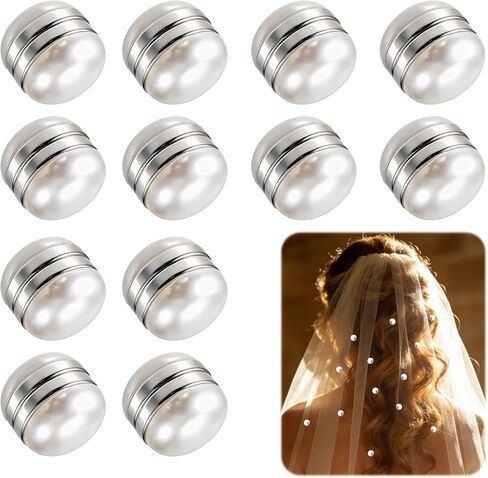 Thinp Bridal Veil Weights for Wedding Veil, 12 Pairs Magnetic Pearl Veil Weights for Securing Long Veils Outdoor Wedding Must Haves Bachelorette Party Accessories Gifts for Brides (White) in Saudi Arabia