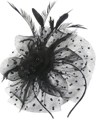 Fascinator Headband - Vintage Tea Party Hat with Feathers & Mesh for Women Derby Hats Wedding Flower Feathers Hair Clip in Saudi Arabia