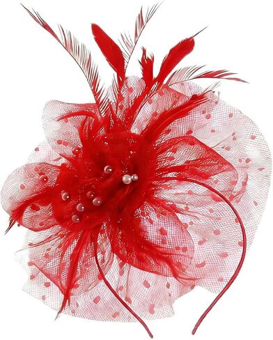 Fascinator Headband - Vintage Tea Party Hat with Feathers & Mesh for Women Derby Hats Wedding Flower Feathers Hair Clip in Saudi Arabia
