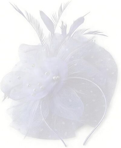 Fascinator Headband - Vintage Tea Party Hat with Feathers & Mesh for Women Derby Hats Wedding Flower Feathers Hair Clip in Saudi Arabia