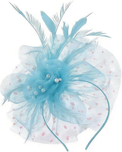 Fascinator Headband - Vintage Tea Party Hat with Feathers & Mesh for Women Derby Hats Wedding Flower Feathers Hair Clip in Saudi Arabia