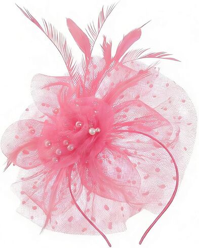 Fascinator Headband - Vintage Tea Party Hat with Feathers & Mesh for Women Derby Hats Wedding Flower Feathers Hair Clip in Saudi Arabia