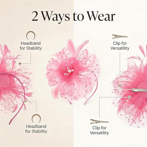 Fascinator Headband - Vintage Tea Party Hat with Feathers & Mesh for Women Derby Hats Wedding Flower Feathers Hair Clip in Saudi Arabia