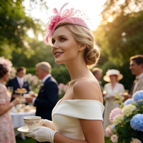 Fascinator Headband - Vintage Tea Party Hat with Feathers & Mesh for Women Derby Hats Wedding Flower Feathers Hair Clip in Saudi Arabia