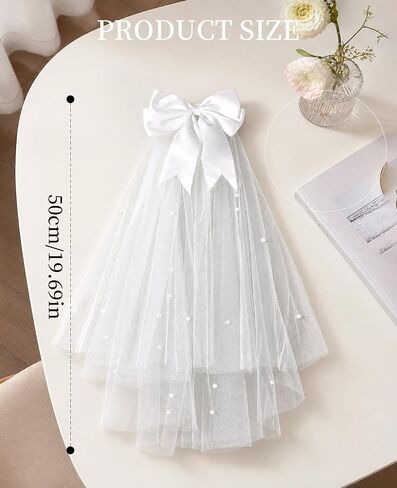 White Short Veil for Bachelorette Party & Women Wedding, Pearl Bow Bride dresses for bride, velos de novia in Saudi Arabia