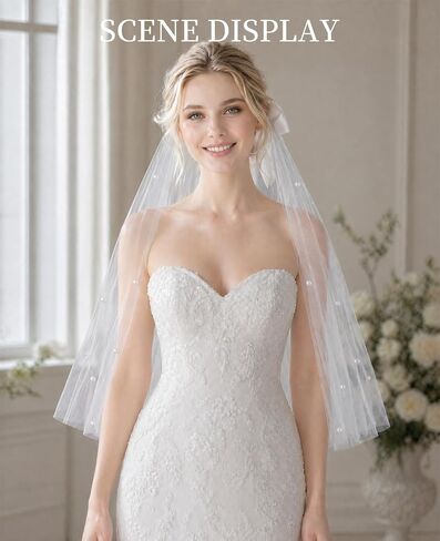 White Short Veil for Bachelorette Party & Women Wedding, Pearl Bow Bride dresses for bride, velos de novia in Saudi Arabia