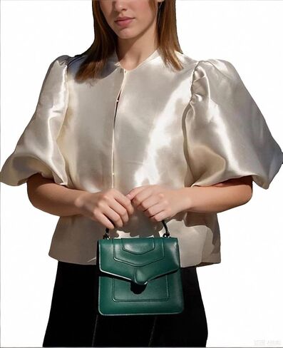 Women's Satin Silk Dressy Tops Puff Bubble Short Sleeve Loose Classy Elegant Evening Party Crop Blouses Shirts in Kuwait