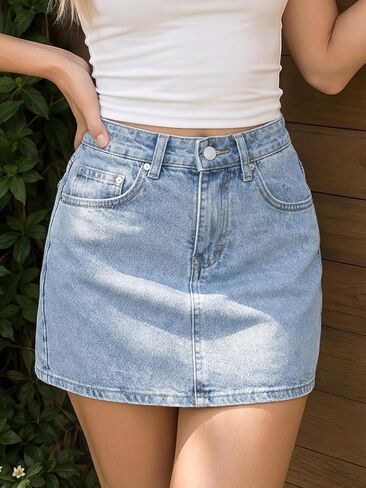 Womens Denim Skirt Low Waist Mini Jean Skirt Casual Stretch Y2K Jean Skirt with Pockets for Women in Kuwait
