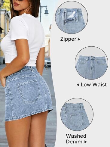Womens Denim Skirt Low Waist Mini Jean Skirt Casual Stretch Y2K Jean Skirt with Pockets for Women in Kuwait