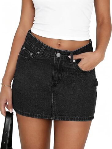 Womens Denim Skirt Low Waist Mini Jean Skirt Casual Stretch Y2K Jean Skirt with Pockets for Women in Kuwait