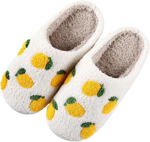 Womens House Fruit Slippers For Bedroom Elastic Comfy Retro Memory Foam Fuzzy Soft Plush Anti-Skid Sole Lined Winter Wool Warm Indoor Outdoor Home Mens Slip-On Flower Shoes in Kuwait