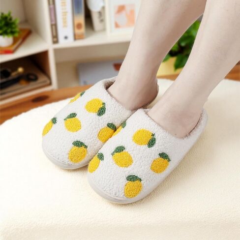 Womens House Fruit Slippers For Bedroom Elastic Comfy Retro Memory Foam Fuzzy Soft Plush Anti-Skid Sole Lined Winter Wool Warm Indoor Outdoor Home Mens Slip-On Flower Shoes in Kuwait