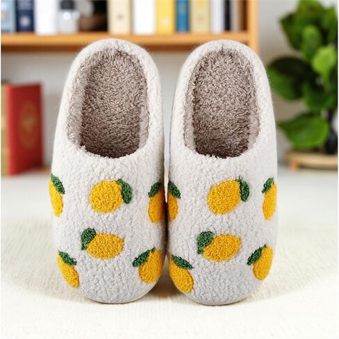 Womens House Fruit Slippers For Bedroom Elastic Comfy Retro Memory Foam Fuzzy Soft Plush Anti-Skid Sole Lined Winter Wool Warm Indoor Outdoor Home Mens Slip-On Flower Shoes in Kuwait