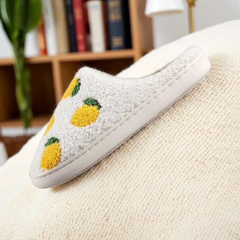 Womens House Fruit Slippers For Bedroom Elastic Comfy Retro Memory Foam Fuzzy Soft Plush Anti-Skid Sole Lined Winter Wool Warm Indoor Outdoor Home Mens Slip-On Flower Shoes in Kuwait