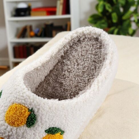 Womens House Fruit Slippers For Bedroom Elastic Comfy Retro Memory Foam Fuzzy Soft Plush Anti-Skid Sole Lined Winter Wool Warm Indoor Outdoor Home Mens Slip-On Flower Shoes in Kuwait