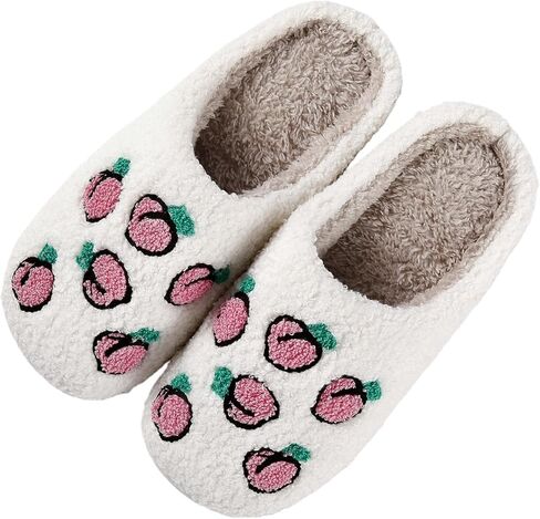 Womens House Fruit Slippers For Bedroom Elastic Comfy Retro Memory Foam Fuzzy Soft Plush Anti-Skid Sole Lined Winter Wool Warm Indoor Outdoor Home Mens Slip-On Flower Shoes in Kuwait