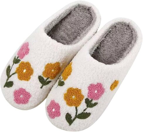 Womens House Fruit Slippers For Bedroom Elastic Comfy Retro Memory Foam Fuzzy Soft Plush Anti-Skid Sole Lined Winter Wool Warm Indoor Outdoor Home Mens Slip-On Flower Shoes in Kuwait