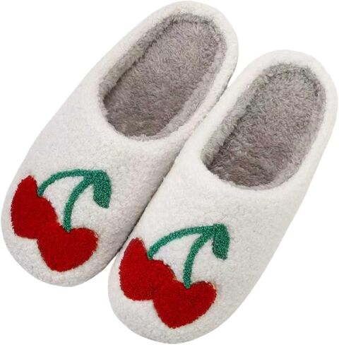 Womens House Fruit Slippers For Bedroom Elastic Comfy Retro Memory Foam Fuzzy Soft Plush Anti-Skid Sole Lined Winter Wool Warm Indoor Outdoor Home Mens Slip-On Flower Shoes in Kuwait