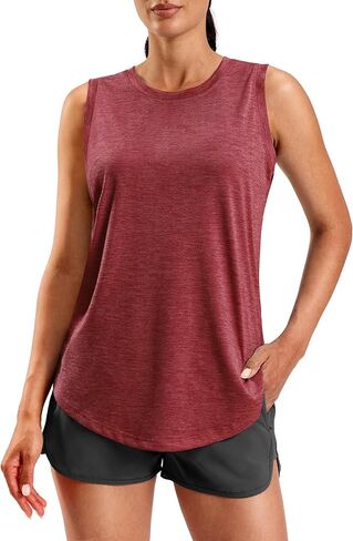 SANTINY Women's Lightweight Long Workout Tops Sleeveless Tennis Gym Yoga Shirts Athletic Running Tank Top for Women Loose Fit (Red_XL) in Kuwait