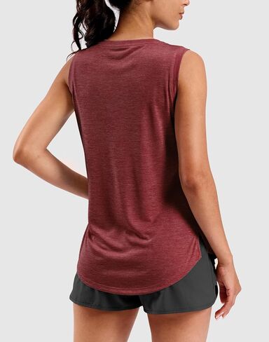 SANTINY Women's Lightweight Long Workout Tops Sleeveless Tennis Gym Yoga Shirts Athletic Running Tank Top for Women Loose Fit (Red_XL) in Kuwait