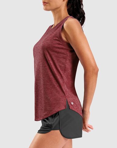 SANTINY Women's Lightweight Long Workout Tops Sleeveless Tennis Gym Yoga Shirts Athletic Running Tank Top for Women Loose Fit (Red_XL) in Kuwait