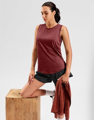 SANTINY Women's Lightweight Long Workout Tops Sleeveless Tennis Gym Yoga Shirts Athletic Running Tank Top for Women Loose Fit (Red_XL) in Kuwait